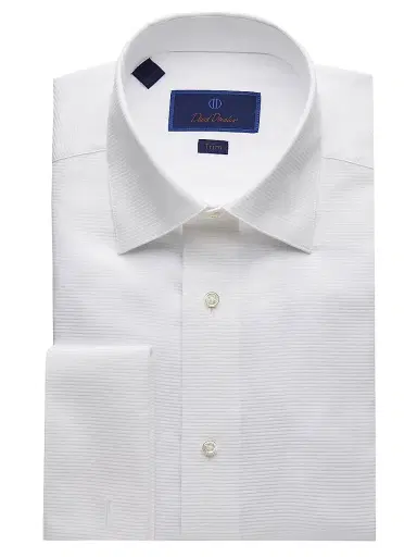 David Donahue Men's Trim-Fit Horizontal Rib Formal Shirt - White | Thumbnail 1 David Donahue Men's Trim-Fit Horizontal Rib Formal Shirt - White | Thumbnail 1