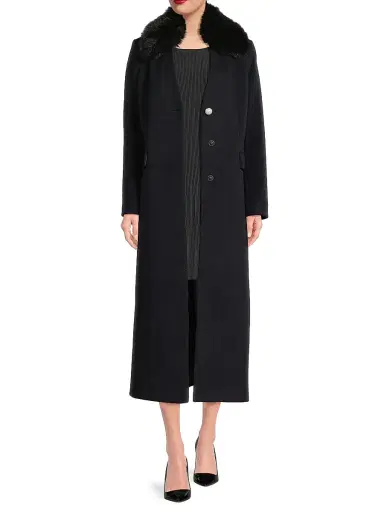 Milly Women's Faux Fur Collar Wool-Blend Coat - Navy | Thumbnail 2 Milly Women's Faux Fur Collar Wool-Blend Coat - Navy | Thumbnail 2