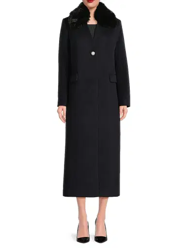 Milly Women's Faux Fur Collar Wool-Blend Coat - Navy | Thumbnail 3 Milly Women's Faux Fur Collar Wool-Blend Coat - Navy | Thumbnail 3