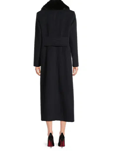 Milly Women's Faux Fur Collar Wool-Blend Coat - Navy | Thumbnail 5 Milly Women's Faux Fur Collar Wool-Blend Coat - Navy | Thumbnail 5