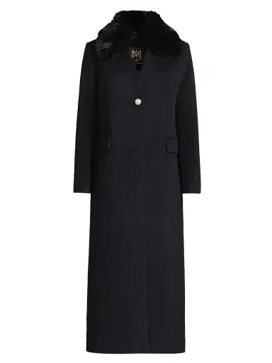 Milly Women's Faux Fur Collar Wool-Blend Coat - Navy | Thumbnail 1 Milly Women's Faux Fur Collar Wool-Blend Coat - Navy | Thumbnail 1