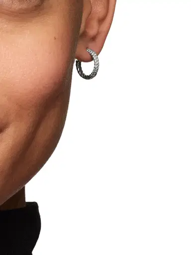 David Yurman Women's Petite Pavé Huggie Hoop Earrings in Sterling Silver with Diamonds, 14mm - Diamond | Thumbnail 2 David Yurman Women's Petite Pavé Huggie Hoop Earrings in Sterling Silver with Diamonds, 14mm - Diamond | Thumbnail 2