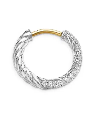 David Yurman Women's Petite Pavé Huggie Hoop Earrings in Sterling Silver with Diamonds, 14mm - Diamond | Thumbnail 3 David Yurman Women's Petite Pavé Huggie Hoop Earrings in Sterling Silver with Diamonds, 14mm - Diamond | Thumbnail 3