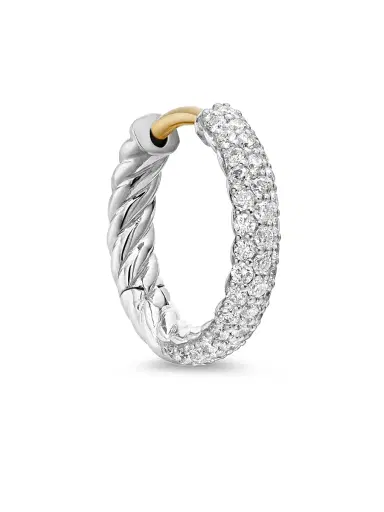 David Yurman Women's Petite Pavé Huggie Hoop Earrings in Sterling Silver with Diamonds, 14mm - Diamond | Thumbnail 5 David Yurman Women's Petite Pavé Huggie Hoop Earrings in Sterling Silver with Diamonds, 14mm - Diamond | Thumbnail 5