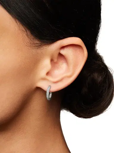 David Yurman Women's Petite Pavé Huggie Hoop Earrings in Sterling Silver with Diamonds, 14mm - Diamond | Thumbnail 6 David Yurman Women's Petite Pavé Huggie Hoop Earrings in Sterling Silver with Diamonds, 14mm - Diamond | Thumbnail 6
