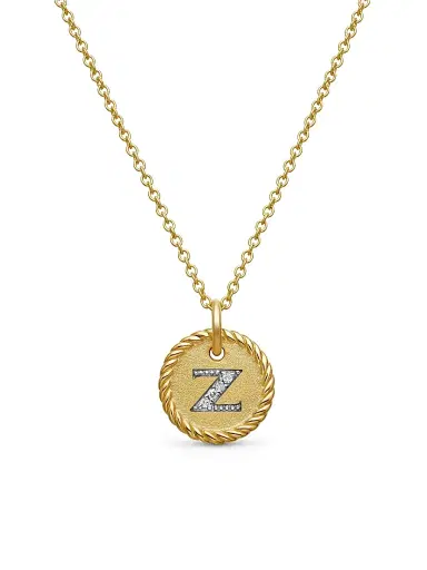 David Yurman Women's Initial Charm Necklace in 18K Yellow Gold with Pavé Diamonds - Initial Z | Thumbnail 1 David Yurman Women's Initial Charm Necklace in 18K Yellow Gold with Pavé Diamonds - Initial Z | Thumbnail 1
