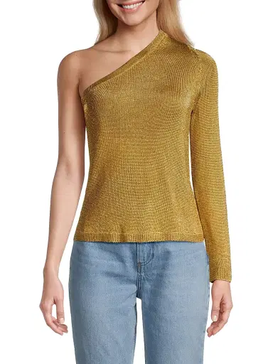 Milly Women's Metallic Knit One-Shoulder Top - Gold | Thumbnail 3 Milly Women's Metallic Knit One-Shoulder Top - Gold | Thumbnail 3