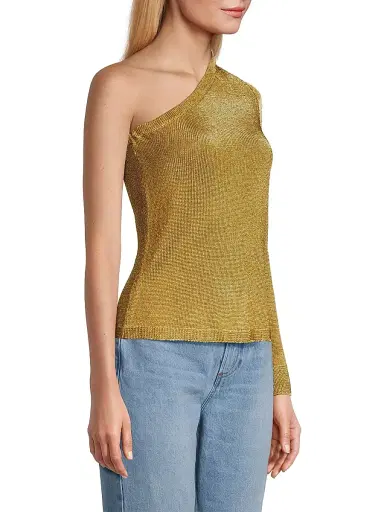 Milly Women's Metallic Knit One-Shoulder Top - Gold | Thumbnail 4 Milly Women's Metallic Knit One-Shoulder Top - Gold | Thumbnail 4