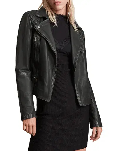 AllSaints Women's Cargo Leather Biker Jacket - Black Grey - Size 2 | Thumbnail 3 AllSaints Women's Cargo Leather Biker Jacket - Black Grey - Size 2 | Thumbnail 3