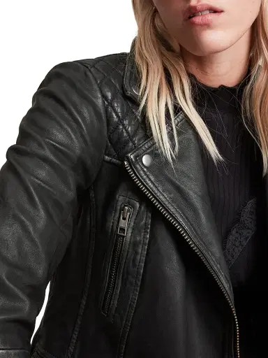 AllSaints Women's Cargo Leather Biker Jacket - Black Grey - Size 2 | Thumbnail 6 AllSaints Women's Cargo Leather Biker Jacket - Black Grey - Size 2 | Thumbnail 6