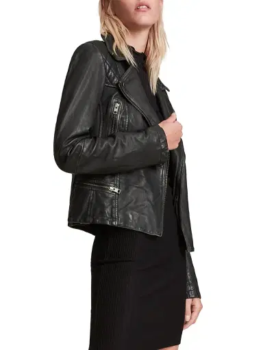 AllSaints Women's Cargo Leather Biker Jacket - Black Grey - Size 2 | Thumbnail 8 AllSaints Women's Cargo Leather Biker Jacket - Black Grey - Size 2 | Thumbnail 8