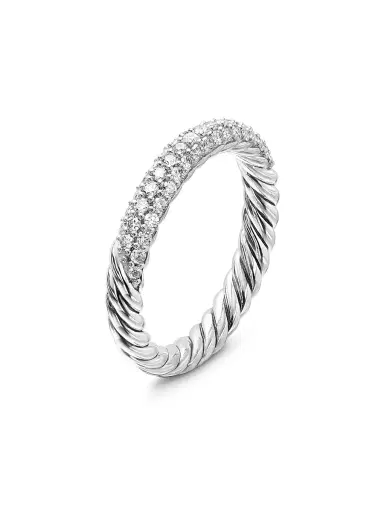 David Yurman Women's Petite Pavé Stack Ring with Diamonds - Sterling Silver | Thumbnail 2 David Yurman Women's Petite Pavé Stack Ring with Diamonds - Sterling Silver | Thumbnail 2