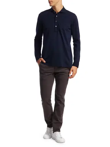 Ralph Lauren Purple Label Men's Washed Non-Logo Long Sleeve Polo - White | Thumbnail 2 Ralph Lauren Purple Label Men's Washed Non-Logo Long Sleeve Polo - White | Thumbnail 2