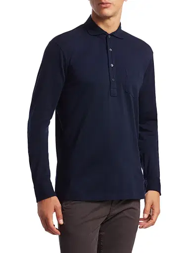 Ralph Lauren Purple Label Men's Washed Non-Logo Long Sleeve Polo - White | Thumbnail 4 Ralph Lauren Purple Label Men's Washed Non-Logo Long Sleeve Polo - White | Thumbnail 4