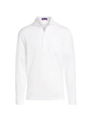 Ralph Lauren Purple Label Men's Washed Non-Logo Long Sleeve Polo - White | Thumbnail 1 Ralph Lauren Purple Label Men's Washed Non-Logo Long Sleeve Polo - White | Thumbnail 1
