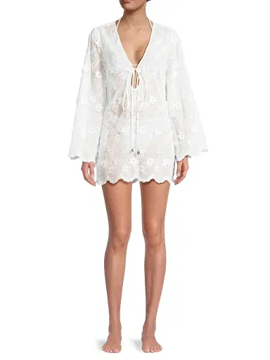 Milly Women's Viara Floral-Appliqué Cover-Up - White | Thumbnail 2 Milly Women's Viara Floral-Appliqué Cover-Up - White | Thumbnail 2
