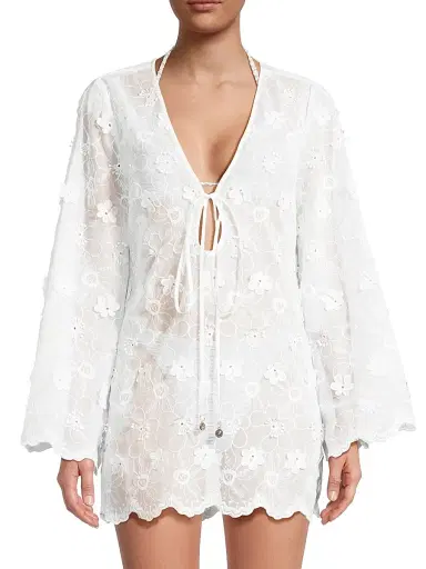 Milly Women's Viara Floral-Appliqué Cover-Up - White | Thumbnail 3 Milly Women's Viara Floral-Appliqué Cover-Up - White | Thumbnail 3