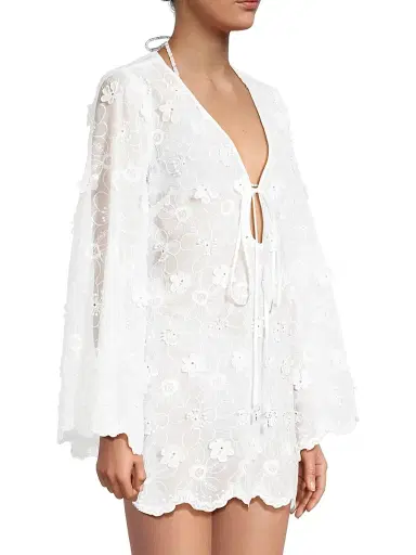 Milly Women's Viara Floral-Appliqué Cover-Up - White | Thumbnail 4 Milly Women's Viara Floral-Appliqué Cover-Up - White | Thumbnail 4