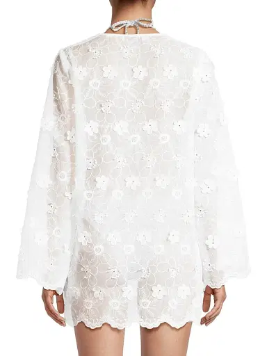 Milly Women's Viara Floral-Appliqué Cover-Up - White | Thumbnail 5 Milly Women's Viara Floral-Appliqué Cover-Up - White | Thumbnail 5
