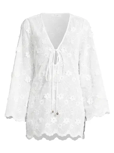 Milly Women's Viara Floral-Appliqué Cover-Up - White | Thumbnail 1 Milly Women's Viara Floral-Appliqué Cover-Up - White | Thumbnail 1