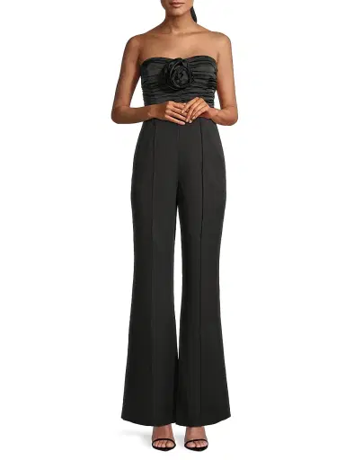 Milly Women's Saoirse Ruched Cady Flared Jumpsuit - Black | Thumbnail 2 Milly Women's Saoirse Ruched Cady Flared Jumpsuit - Black | Thumbnail 2