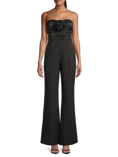 Milly Women's Saoirse Ruched Cady Flared Jumpsuit - Black | Thumbnail 3 Milly Women's Saoirse Ruched Cady Flared Jumpsuit - Black | Thumbnail 3