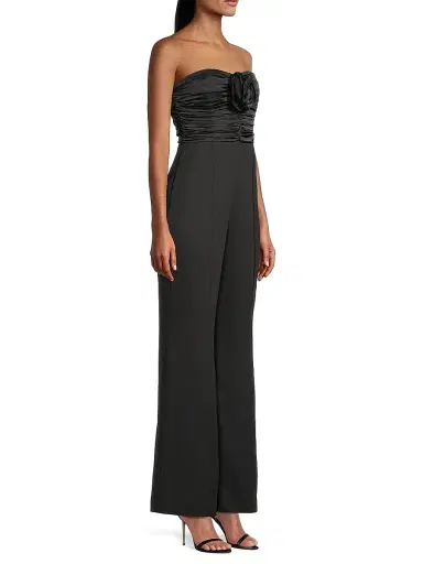 Milly Women's Saoirse Ruched Cady Flared Jumpsuit - Black | Thumbnail 4 Milly Women's Saoirse Ruched Cady Flared Jumpsuit - Black | Thumbnail 4