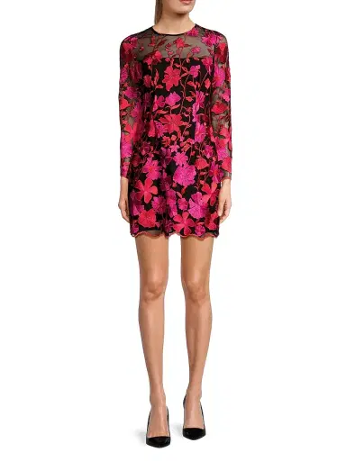 Milly Women's Scottie Floral Mesh Mini Dress - Pink Multi | Thumbnail 2 Milly Women's Scottie Floral Mesh Mini Dress - Pink Multi | Thumbnail 2