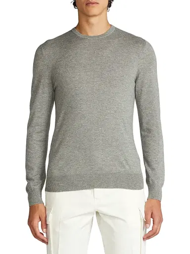 Ralph Lauren Purple Label Men's Purple Label Cashmere Sweater - Classic Light Grey Heather | Thumbnail 3 Ralph Lauren Purple Label Men's Purple Label Cashmere Sweater - Classic Light Grey Heather | Thumbnail 3