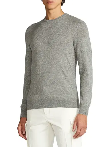 Ralph Lauren Purple Label Men's Purple Label Cashmere Sweater - Classic Light Grey Heather | Thumbnail 4 Ralph Lauren Purple Label Men's Purple Label Cashmere Sweater - Classic Light Grey Heather | Thumbnail 4