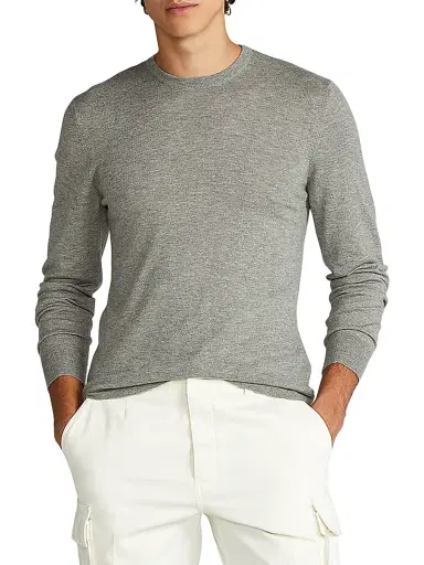 Ralph Lauren Purple Label Men's Purple Label Cashmere Sweater - Classic Light Grey Heather | Thumbnail 1 Ralph Lauren Purple Label Men's Purple Label Cashmere Sweater - Classic Light Grey Heather | Thumbnail 1
