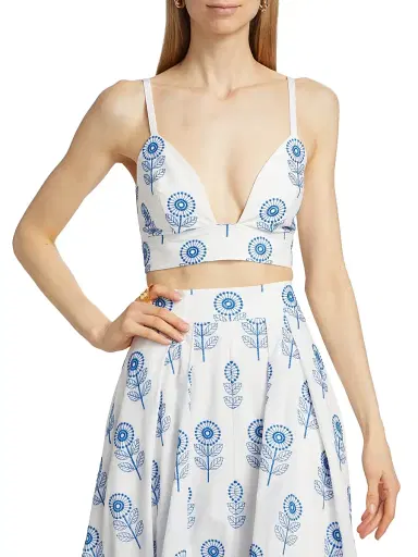 Milly Women's Poppy-Embroidered Cotton Bralette Top - White Blue | Thumbnail 3 Milly Women's Poppy-Embroidered Cotton Bralette Top - White Blue | Thumbnail 3