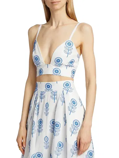 Milly Women's Poppy-Embroidered Cotton Bralette Top - White Blue | Thumbnail 4 Milly Women's Poppy-Embroidered Cotton Bralette Top - White Blue | Thumbnail 4