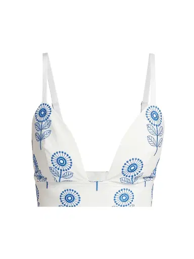 Milly Women's Poppy-Embroidered Cotton Bralette Top - White Blue | Thumbnail 1 Milly Women's Poppy-Embroidered Cotton Bralette Top - White Blue | Thumbnail 1