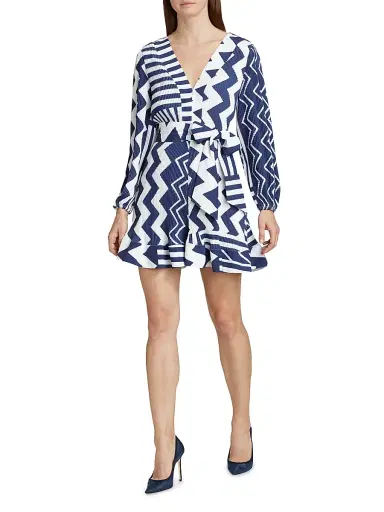 Milly Women's Liv Patchwork Chevron Pleated Dress - Navy Multi | Thumbnail 2 Milly Women's Liv Patchwork Chevron Pleated Dress - Navy Multi | Thumbnail 2