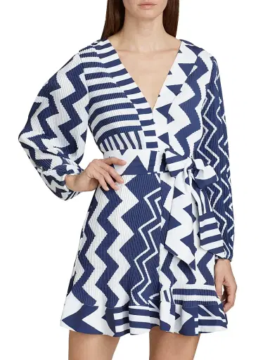 Milly Women's Liv Patchwork Chevron Pleated Dress - Navy Multi | Thumbnail 3 Milly Women's Liv Patchwork Chevron Pleated Dress - Navy Multi | Thumbnail 3