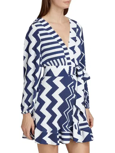 Milly Women's Liv Patchwork Chevron Pleated Dress - Navy Multi | Thumbnail 4 Milly Women's Liv Patchwork Chevron Pleated Dress - Navy Multi | Thumbnail 4
