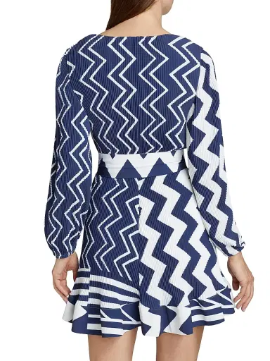 Milly Women's Liv Patchwork Chevron Pleated Dress - Navy Multi | Thumbnail 5 Milly Women's Liv Patchwork Chevron Pleated Dress - Navy Multi | Thumbnail 5