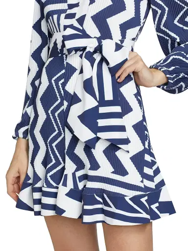 Milly Women's Liv Patchwork Chevron Pleated Dress - Navy Multi | Thumbnail 6 Milly Women's Liv Patchwork Chevron Pleated Dress - Navy Multi | Thumbnail 6