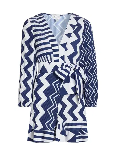 Milly Women's Liv Patchwork Chevron Pleated Dress - Navy Multi | Thumbnail 1 Milly Women's Liv Patchwork Chevron Pleated Dress - Navy Multi | Thumbnail 1