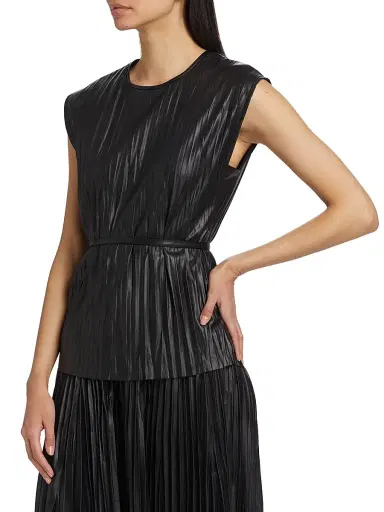Proenza Schouler White Label Women's Lyra Pleated Faux Leather Top - Black | Thumbnail 4 Proenza Schouler White Label Women's Lyra Pleated Faux Leather Top - Black | Thumbnail 4