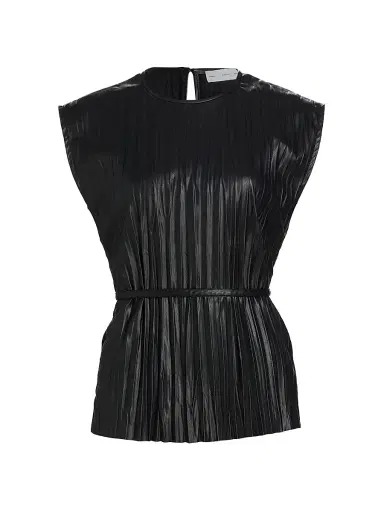 Proenza Schouler White Label Women's Lyra Pleated Faux Leather Top - Black | Thumbnail 1 Proenza Schouler White Label Women's Lyra Pleated Faux Leather Top - Black | Thumbnail 1