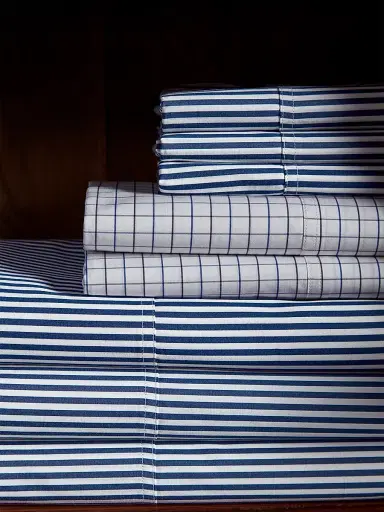 Ralph Lauren Organic Shirting Stripe 400-Thread Count Flat Sheet - Blue Stripe Twin | Thumbnail 4 Ralph Lauren Organic Shirting Stripe 400-Thread Count Flat Sheet - Blue Stripe Twin | Thumbnail 4