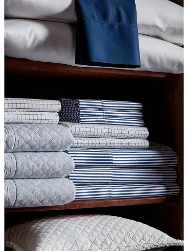 Ralph Lauren Organic Shirting Stripe 400-Thread Count Flat Sheet - Blue Stripe Twin | Thumbnail 5 Ralph Lauren Organic Shirting Stripe 400-Thread Count Flat Sheet - Blue Stripe Twin | Thumbnail 5