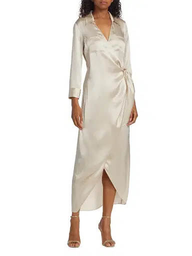 L'AGENCE Women's Kadi Silk Wrap Dress - Champagne | Thumbnail 2 L'AGENCE Women's Kadi Silk Wrap Dress - Champagne | Thumbnail 2