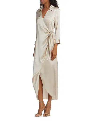 L'AGENCE Women's Kadi Silk Wrap Dress - Champagne | Thumbnail 4 L'AGENCE Women's Kadi Silk Wrap Dress - Champagne | Thumbnail 4