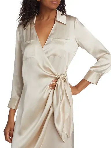 L'AGENCE Women's Kadi Silk Wrap Dress - Champagne | Thumbnail 6 L'AGENCE Women's Kadi Silk Wrap Dress - Champagne | Thumbnail 6