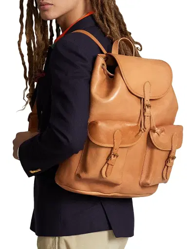 Polo Ralph Lauren Men's Heritage Leather Backpack - Tan | Thumbnail 3 Polo Ralph Lauren Men's Heritage Leather Backpack - Tan | Thumbnail 3