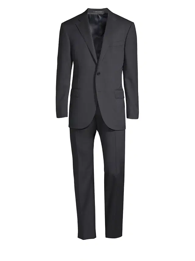 Men's Regular-Fit Solid Woven Wool Suit - Dark Blue Men's Regular-Fit Solid Woven Wool Suit - Dark Blue