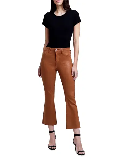 L'AGENCE Women's Kendra High-Rise Crop Flare Pants - Java Coated | Thumbnail 2 L'AGENCE Women's Kendra High-Rise Crop Flare Pants - Java Coated | Thumbnail 2